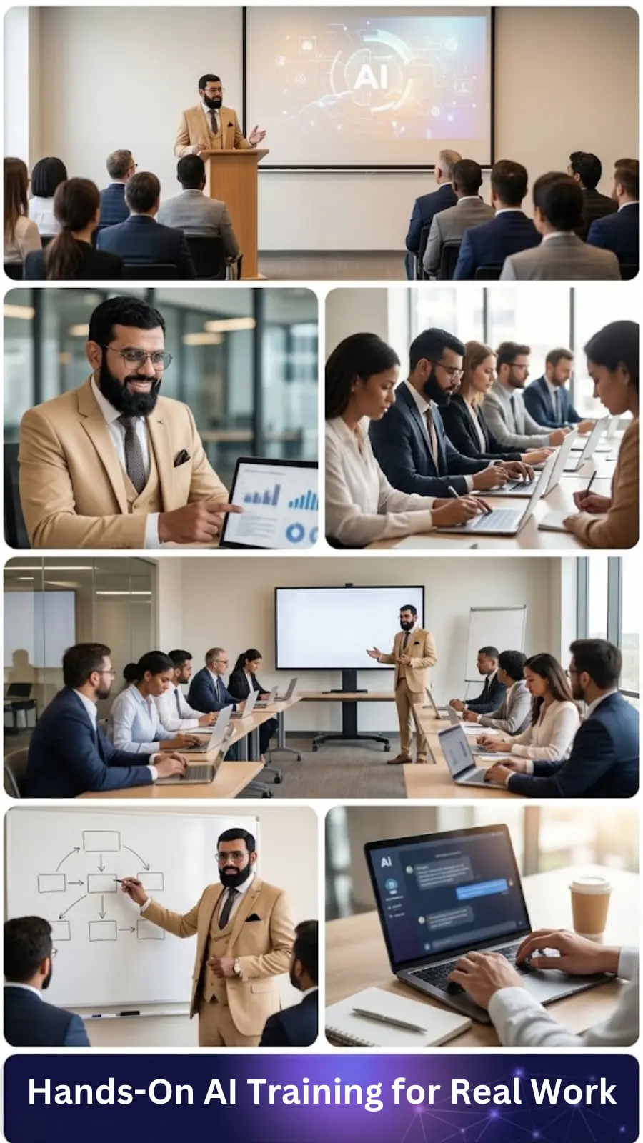 Ashfaq Ashraf leading a hands-on AI training workshop to help professionals close the AI skills gap
