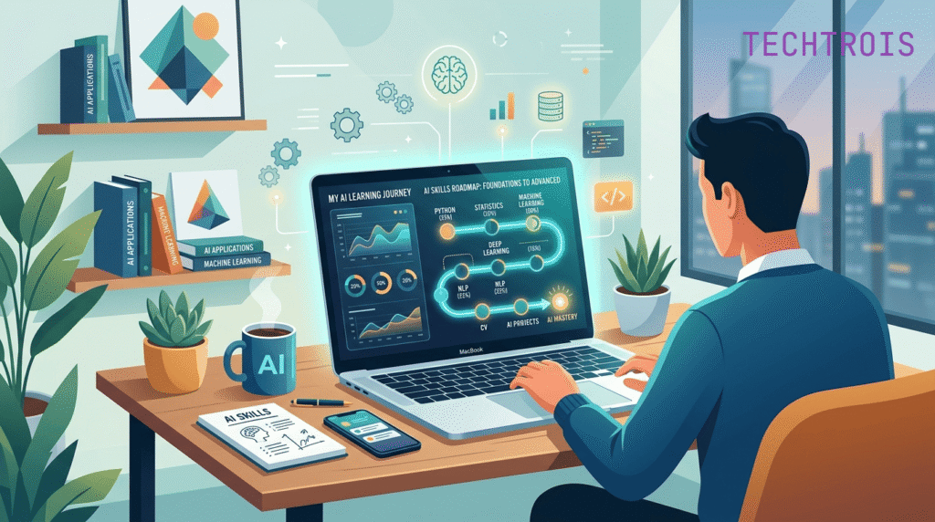 Which AI skill to learn next decision roadmap and learning journey illustration